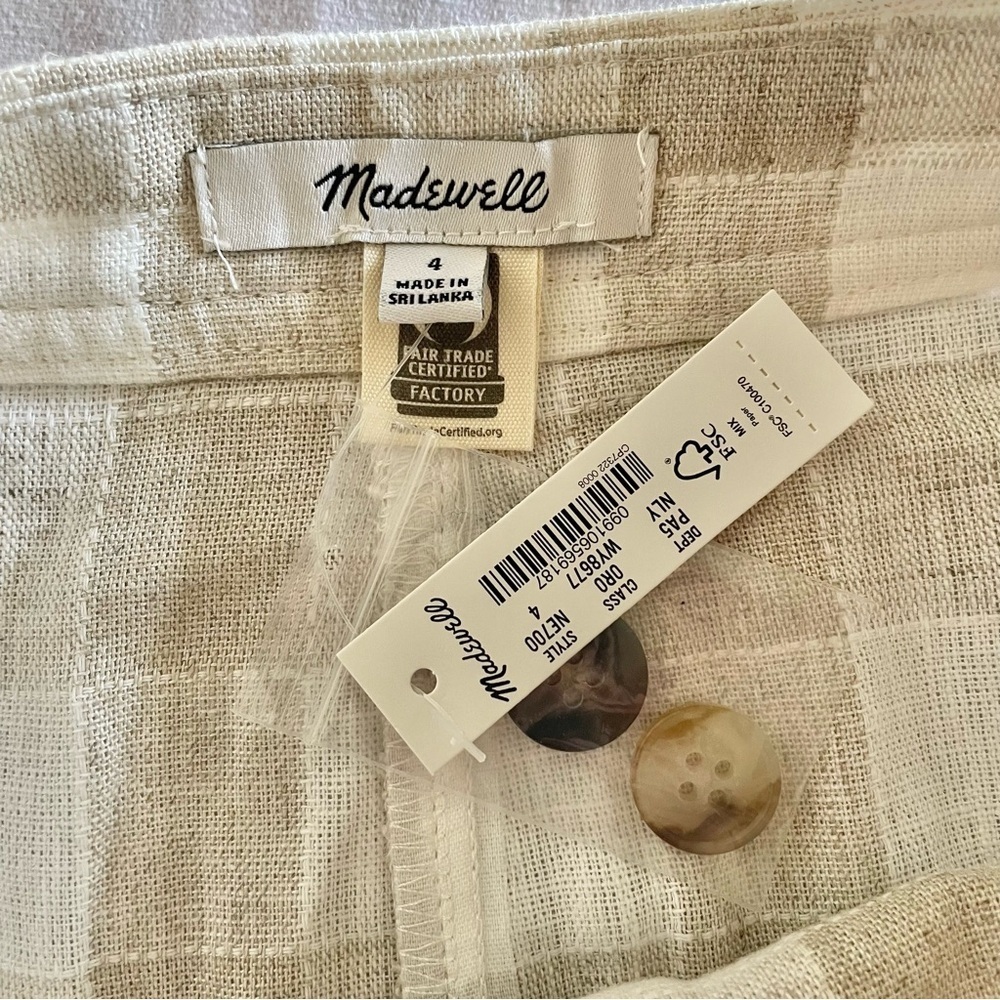 NWT Madewell Linen Skirt Women’s 4 Cream Tulip Wrap Mini Neutral Gingham Preppy - Picture 7 of 13